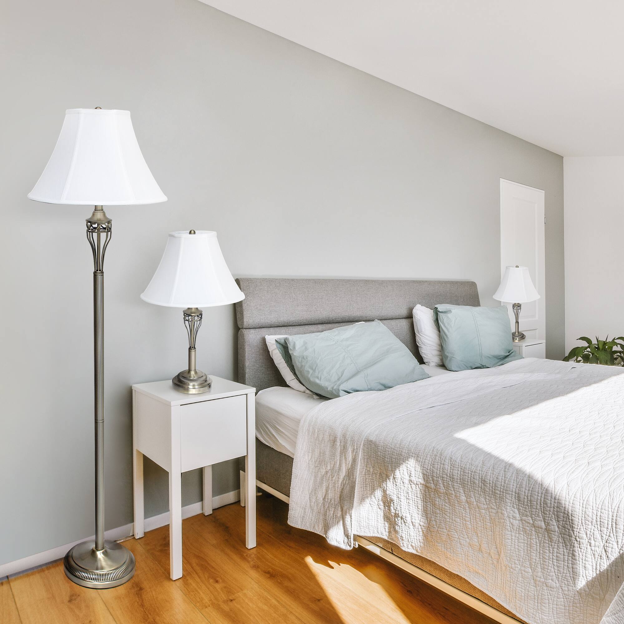 Lalia Home Antique Brass Table and Floor Lamp Set